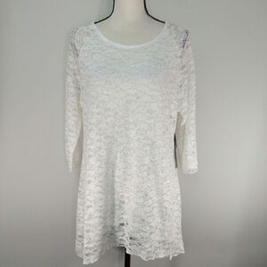 Kate Park‎ White Lace Long Sleeve Blouse Top Large NWT